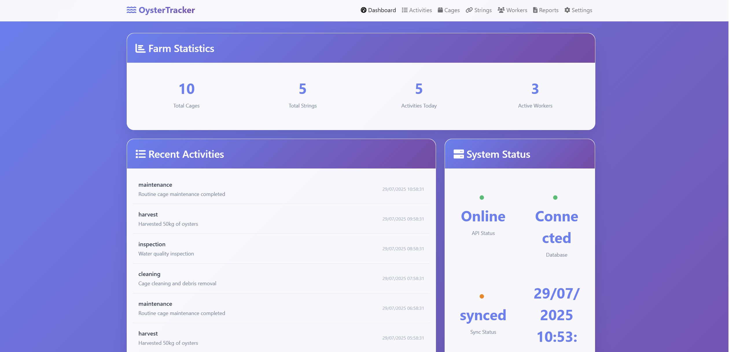 AquaTrack analytics and recent activity view