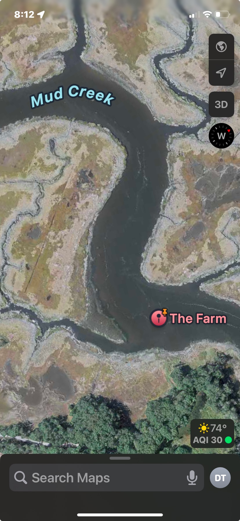 Satellite view of a real oyster farm location